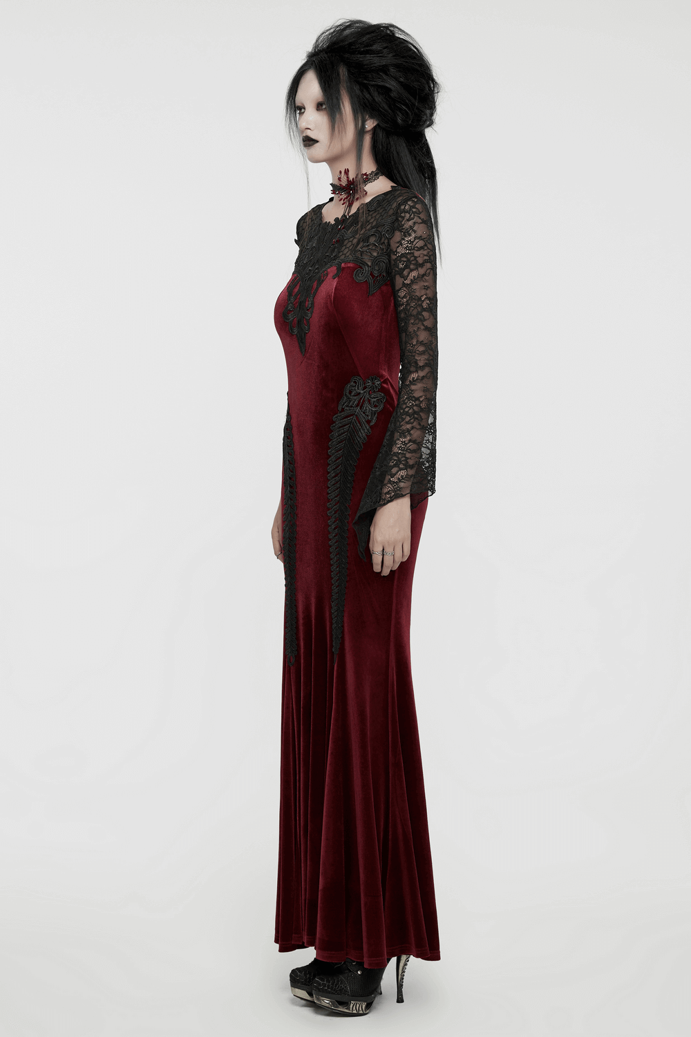 Gothic Velvet Mermaid Dress with Lace Detailing - image 12