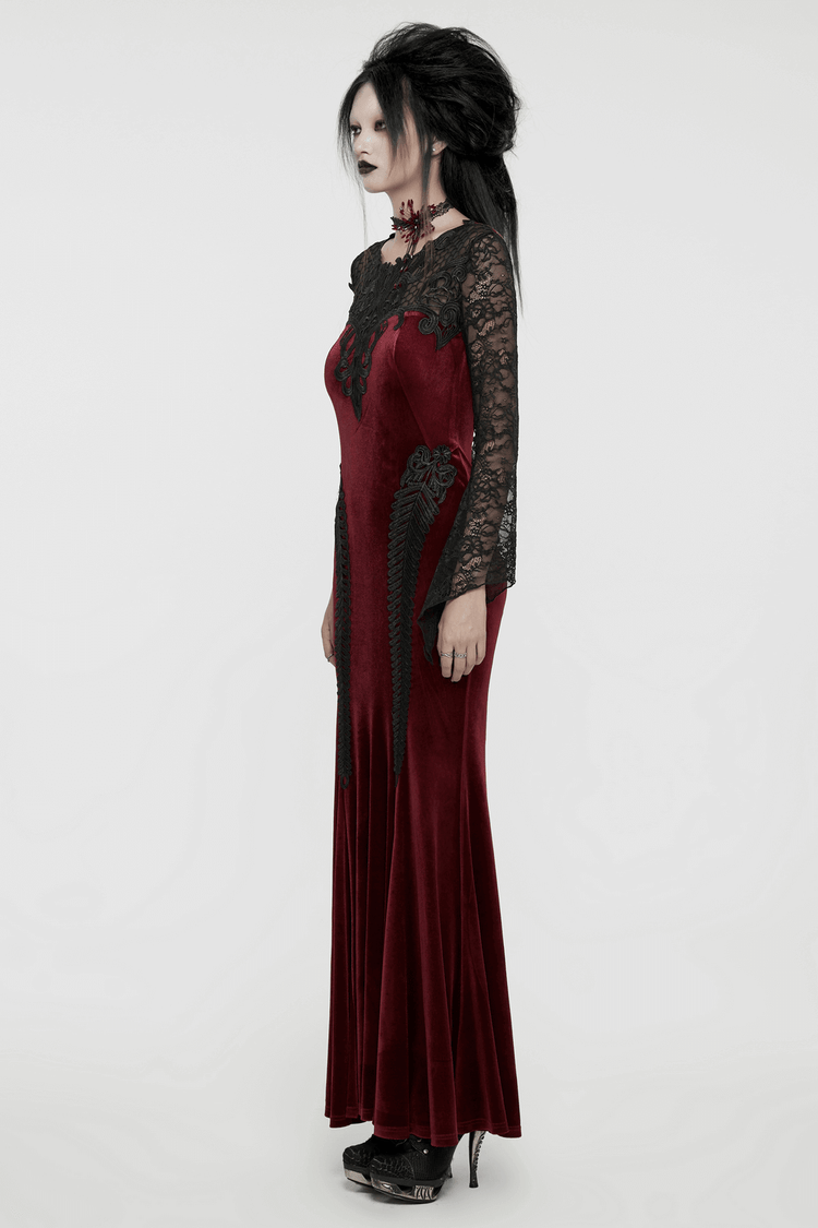 Gothic Velvet Mermaid Dress with Lace Detailing - image 12