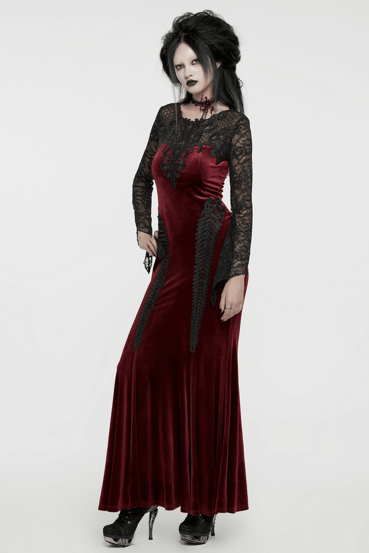 Gothic Velvet Mermaid Dress with Lace Detailing - image 13