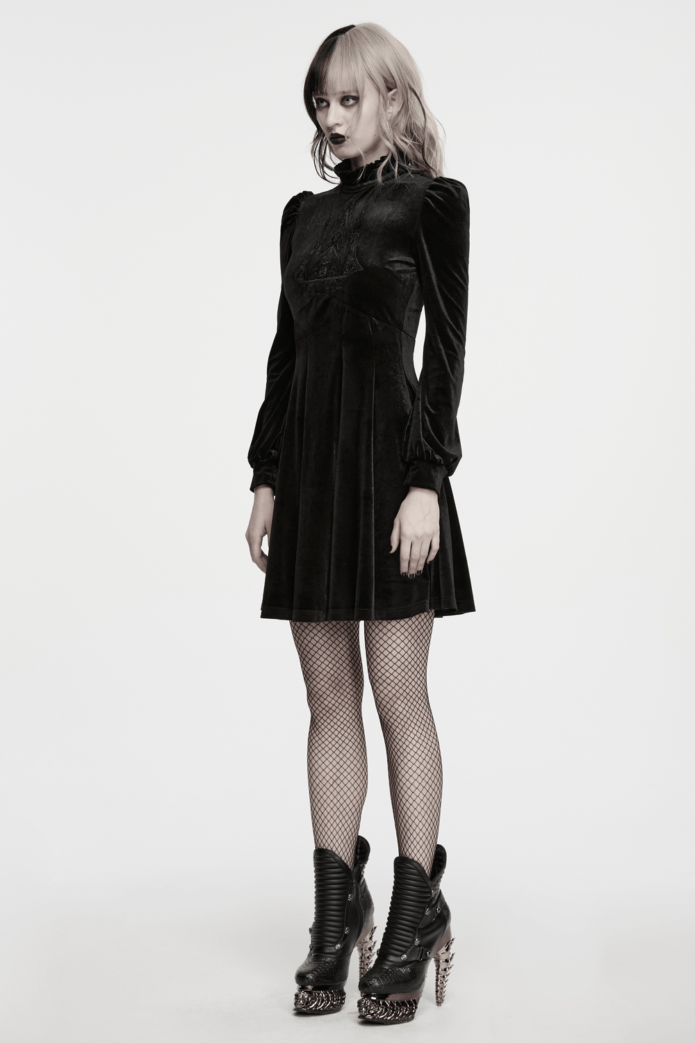 Gothic Velvet Mini Dress with Cathedral Embroidery - image 12