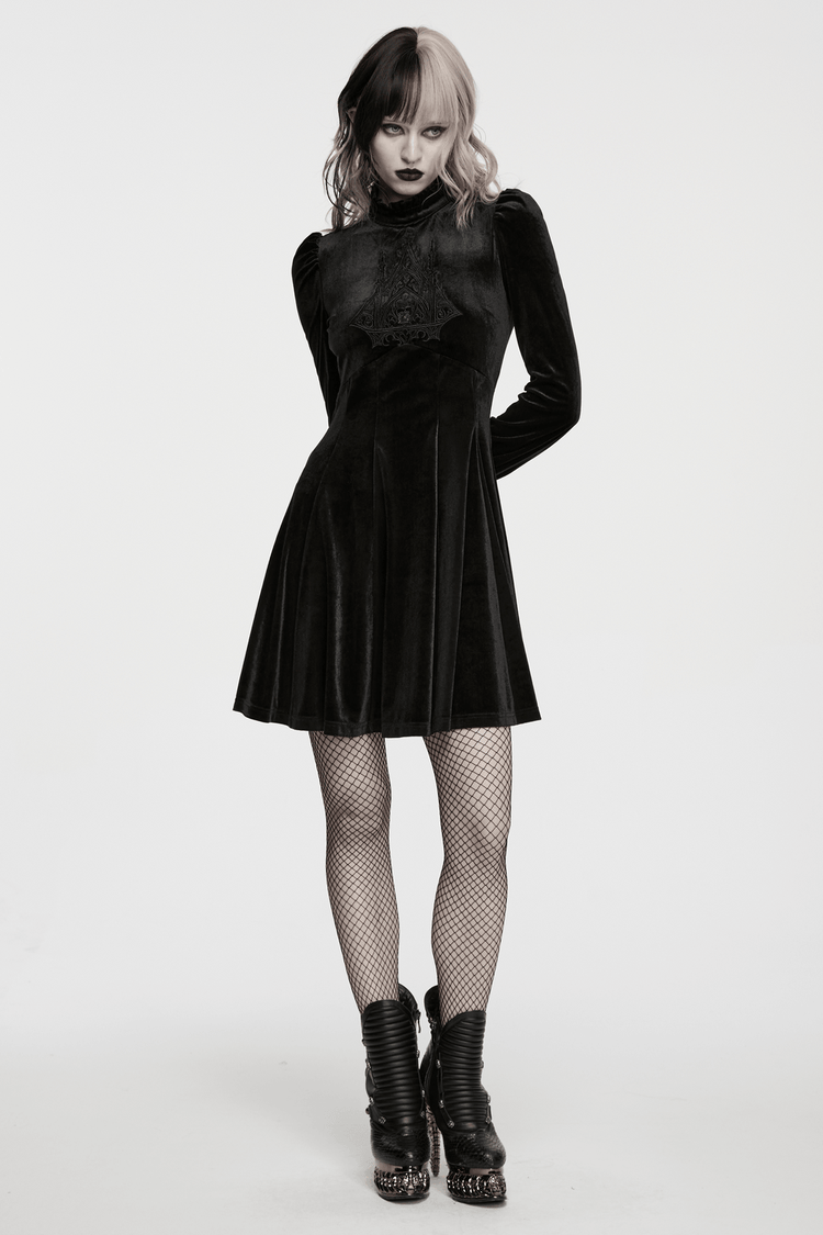 Gothic Velvet Mini Dress with Cathedral Embroidery - image 13