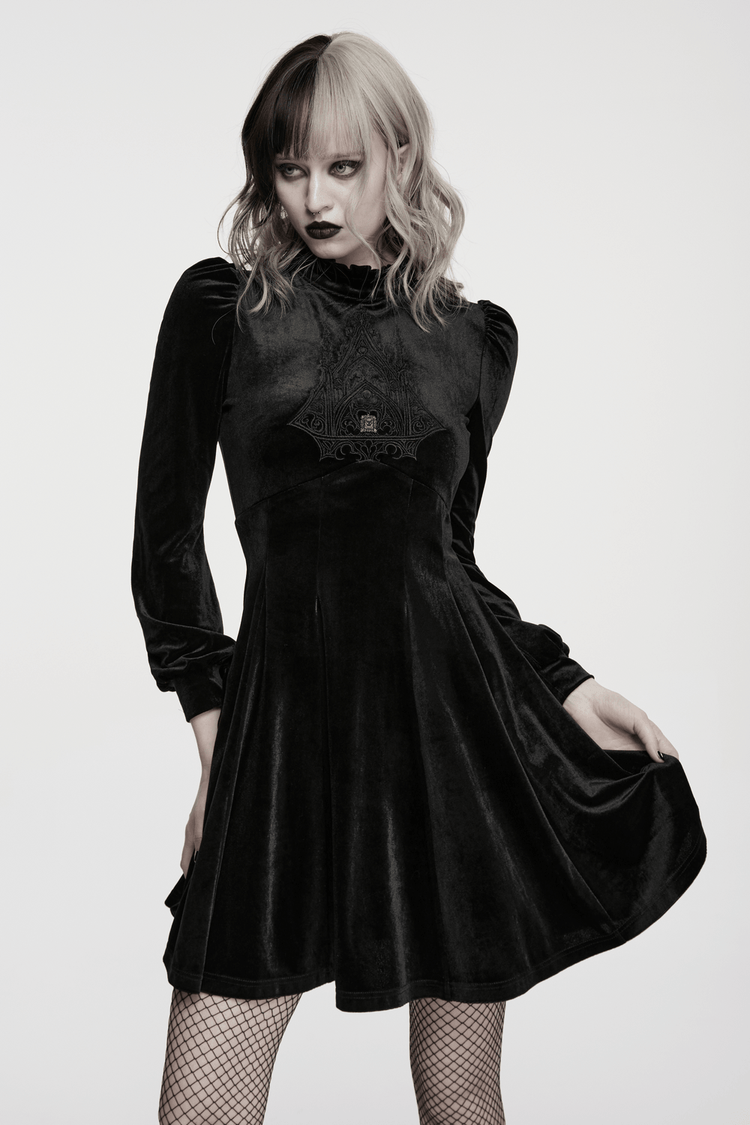 Gothic Velvet Mini Dress with Cathedral Embroidery - image 11