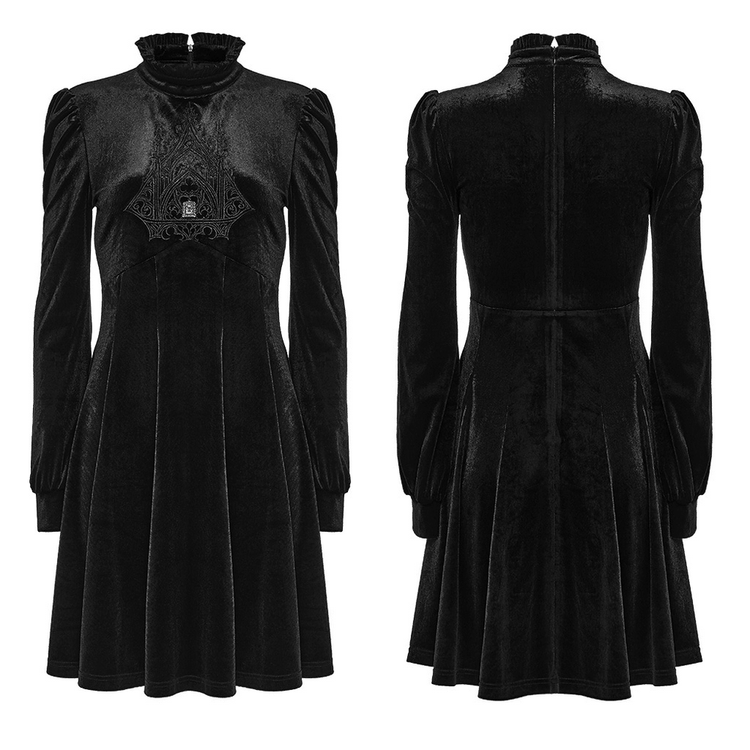 Gothic Velvet Mini Dress with Cathedral Embroidery - image 3
