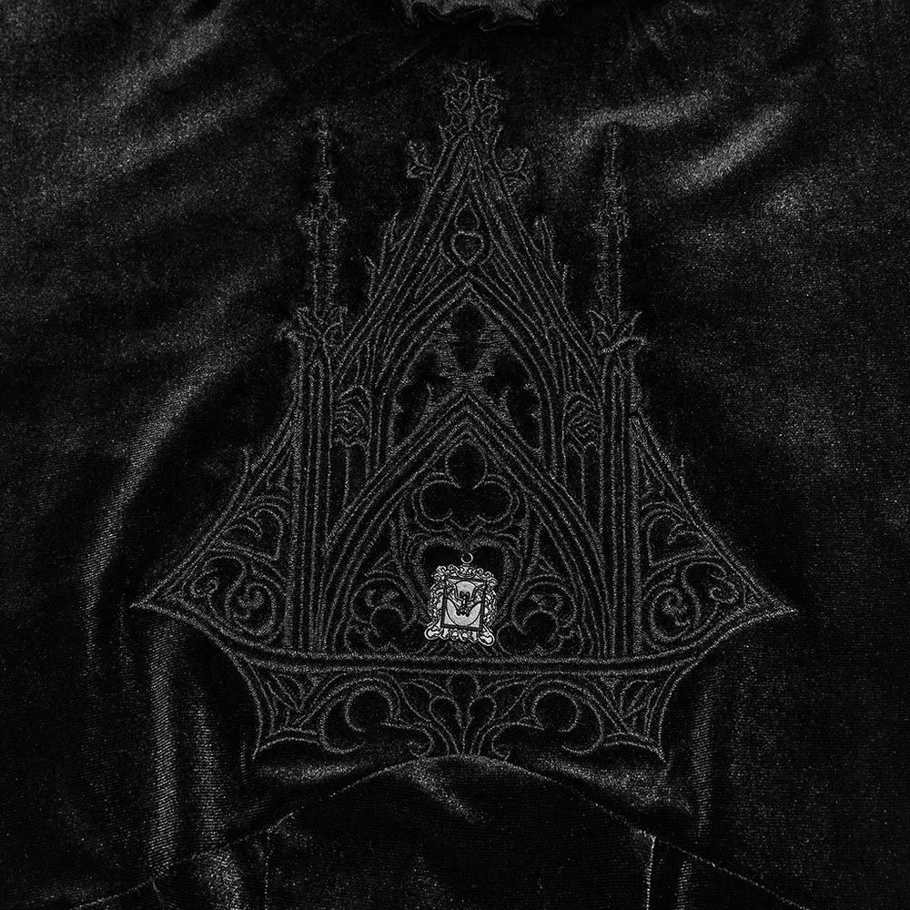Gothic Velvet Mini Dress with Cathedral Embroidery - image 9