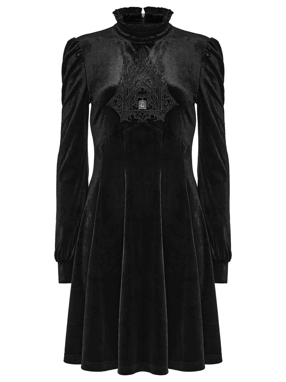Gothic Velvet Mini Dress with Cathedral Embroidery - image 4