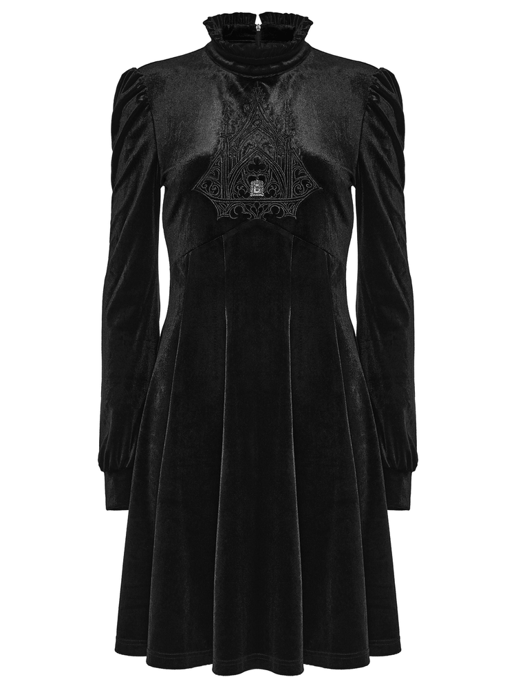 Gothic Velvet Mini Dress with Cathedral Embroidery - image 4