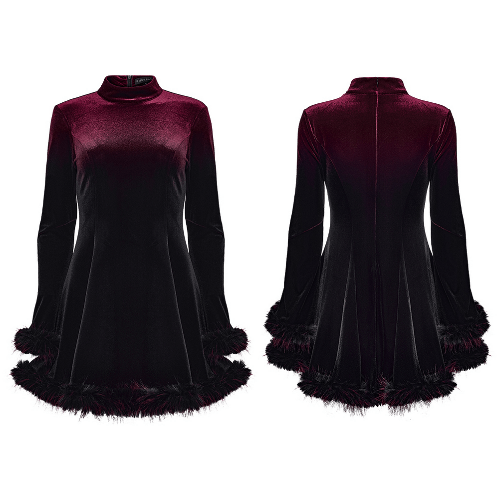 Gothic Velvet Mini Dress with Feather Trim and Zipper - image 3
