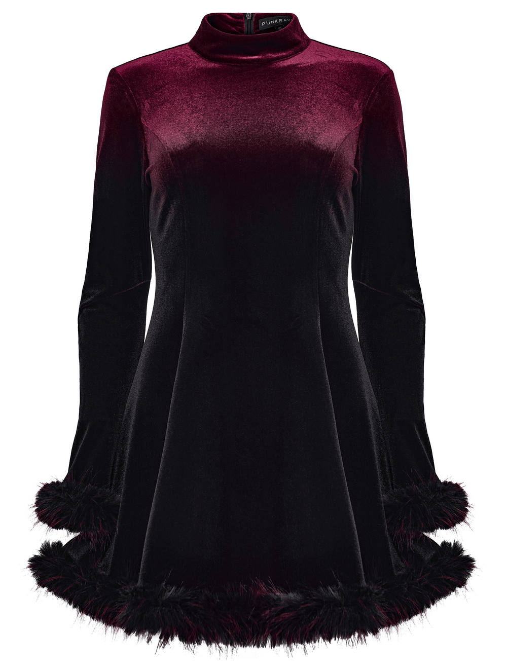 Gothic Velvet Mini Dress with Feather Trim and Zipper - image 4