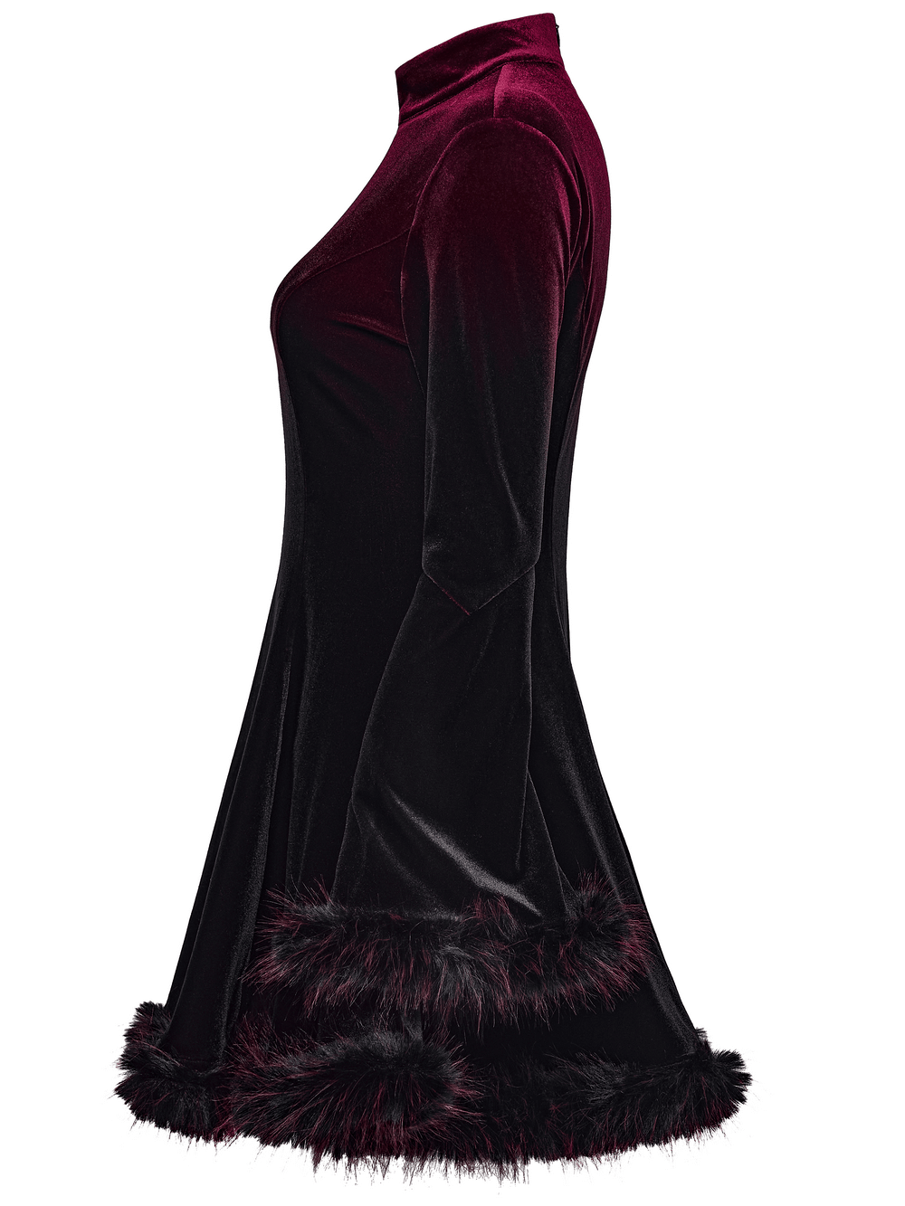 Gothic Velvet Mini Dress with Feather Trim and Zipper - image 5
