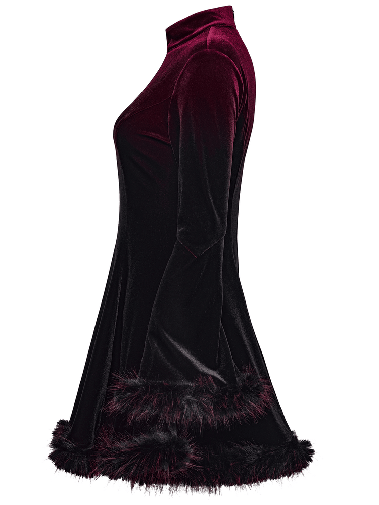 Gothic Velvet Mini Dress with Feather Trim and Zipper - image 5