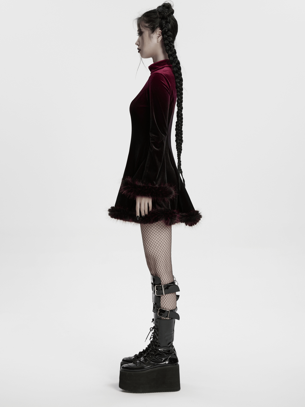 Gothic Velvet Mini Dress with Feather Trim and Zipper - image 11