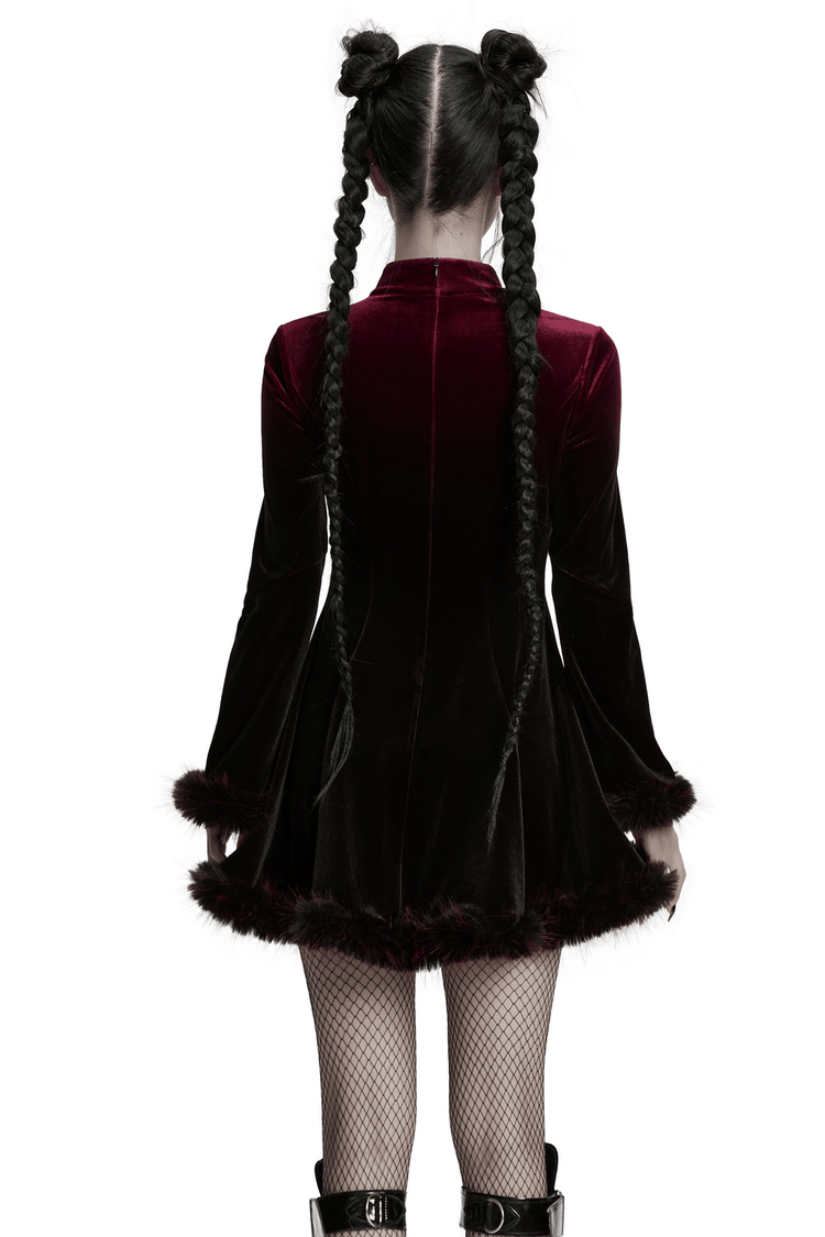 Gothic Velvet Mini Dress with Feather Trim and Zipper - image 2
