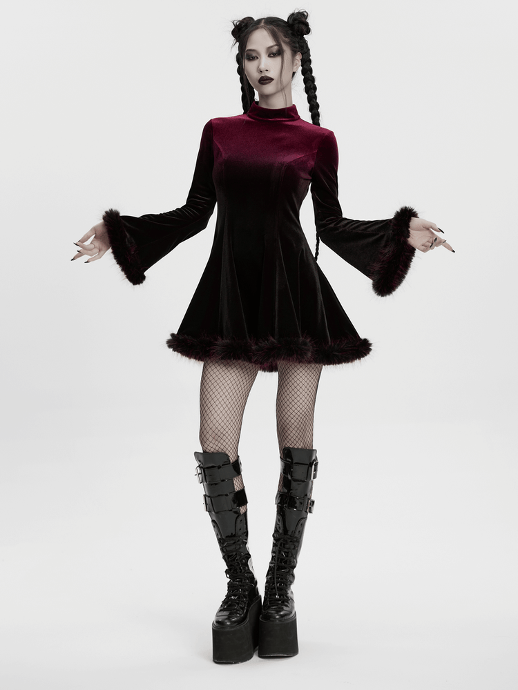 Gothic Velvet Mini Dress with Feather Trim and Zipper - image 12