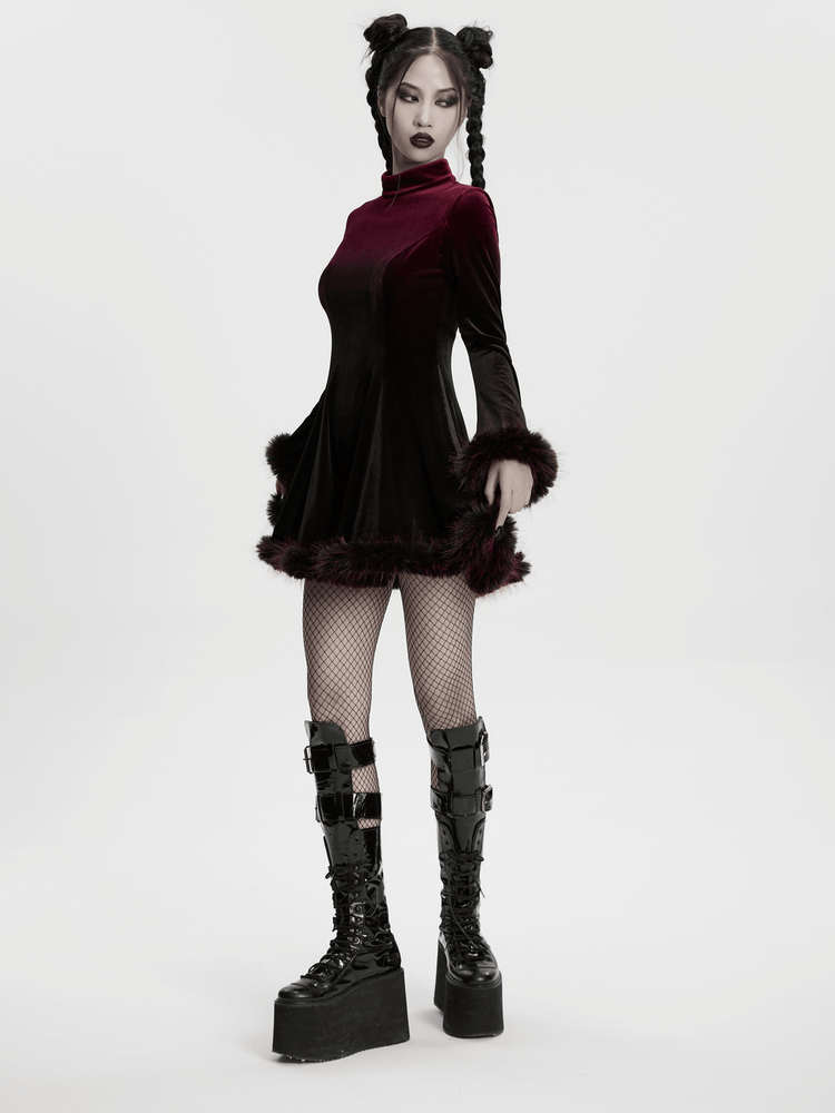 Gothic Velvet Mini Dress with Feather Trim and Zipper - image 13