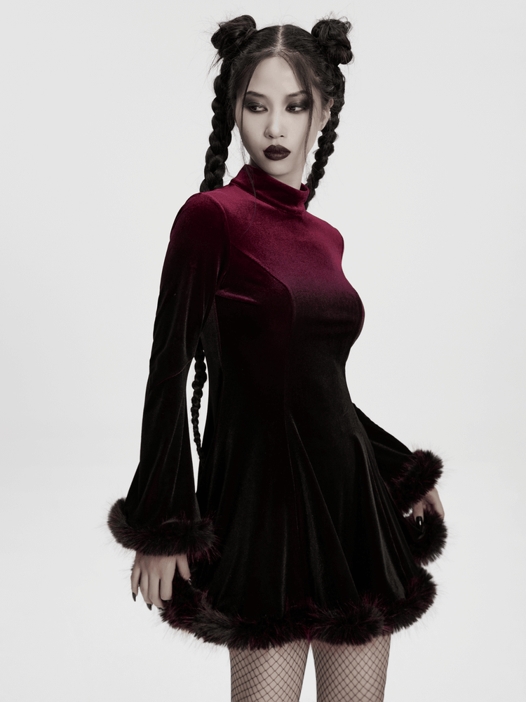 Gothic Velvet Mini Dress with Feather Trim and Zipper - image 14