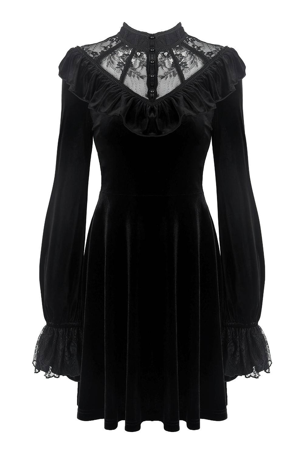 Gothic Velvet Mini Dress with Lace Collar and Long Sleeves - image 4