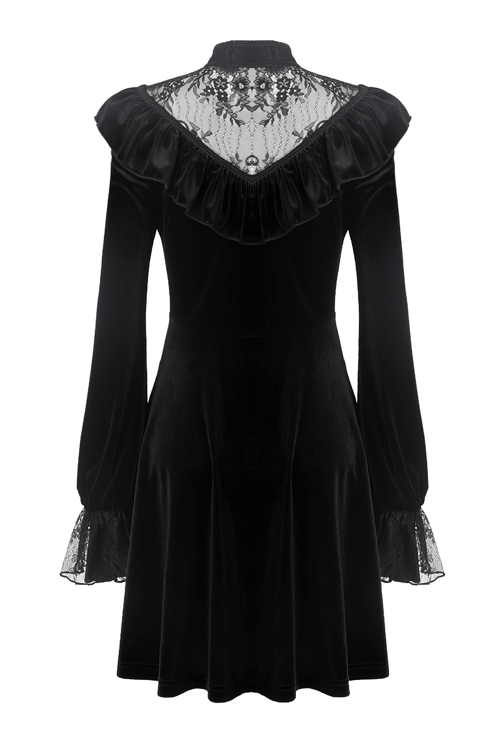 Gothic Velvet Mini Dress with Lace Collar and Long Sleeves - image 5