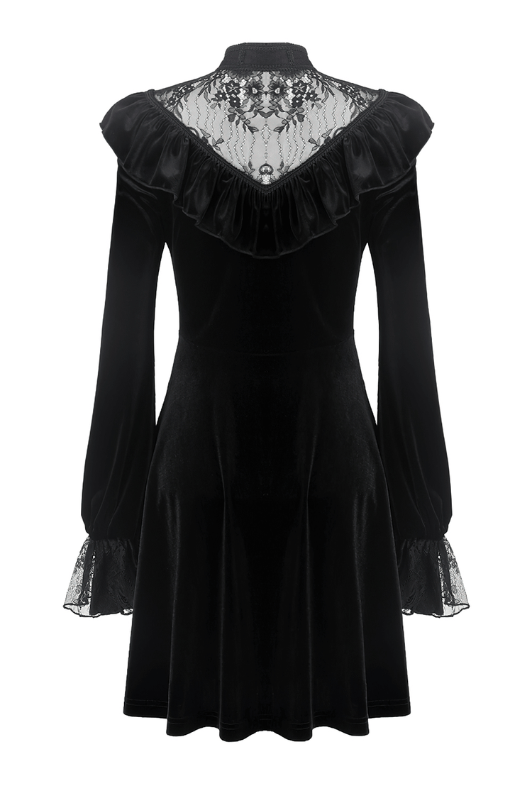 Gothic Velvet Mini Dress with Lace Collar and Long Sleeves - image 5