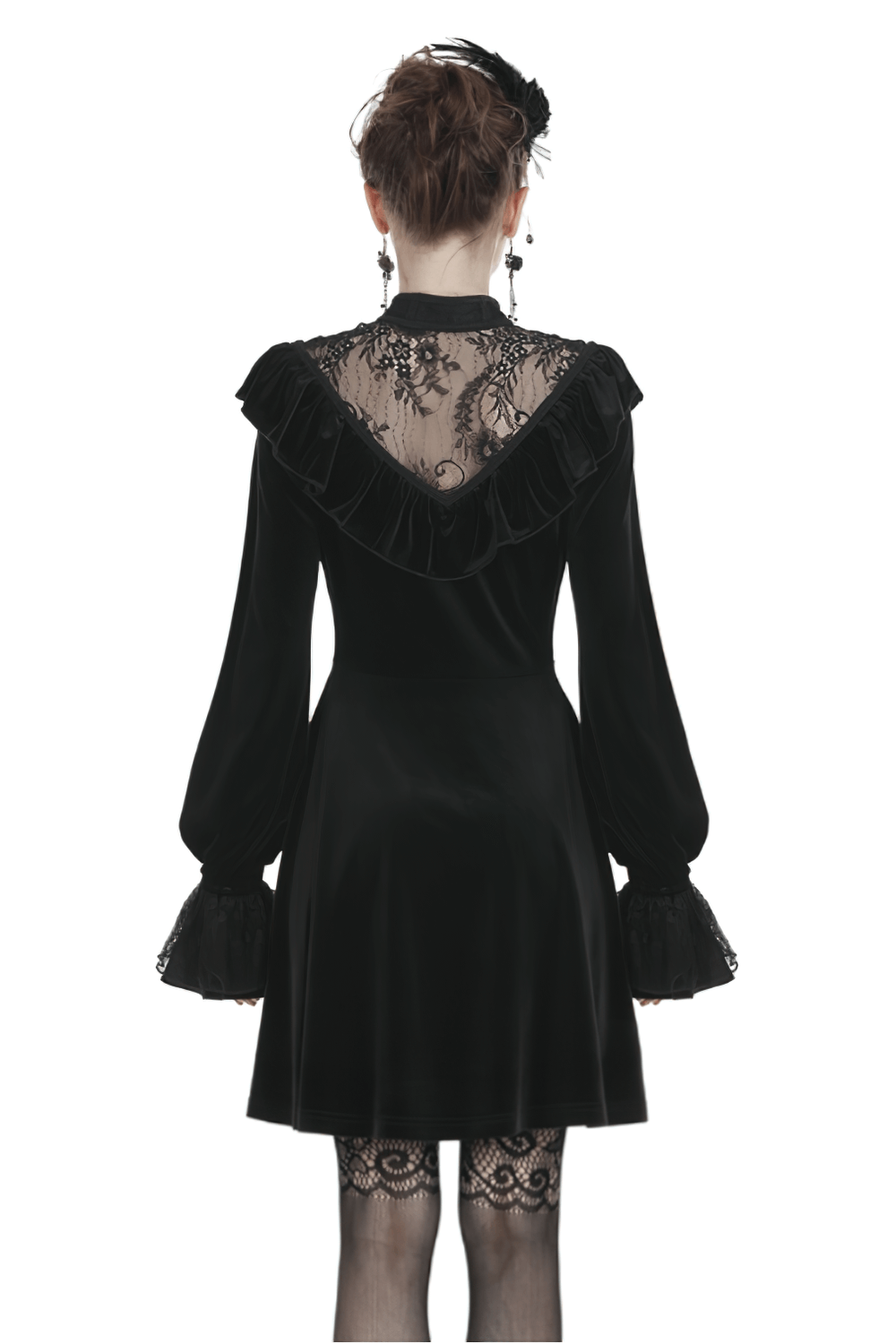 Gothic Velvet Mini Dress with Lace Collar and Long Sleeves - image 2