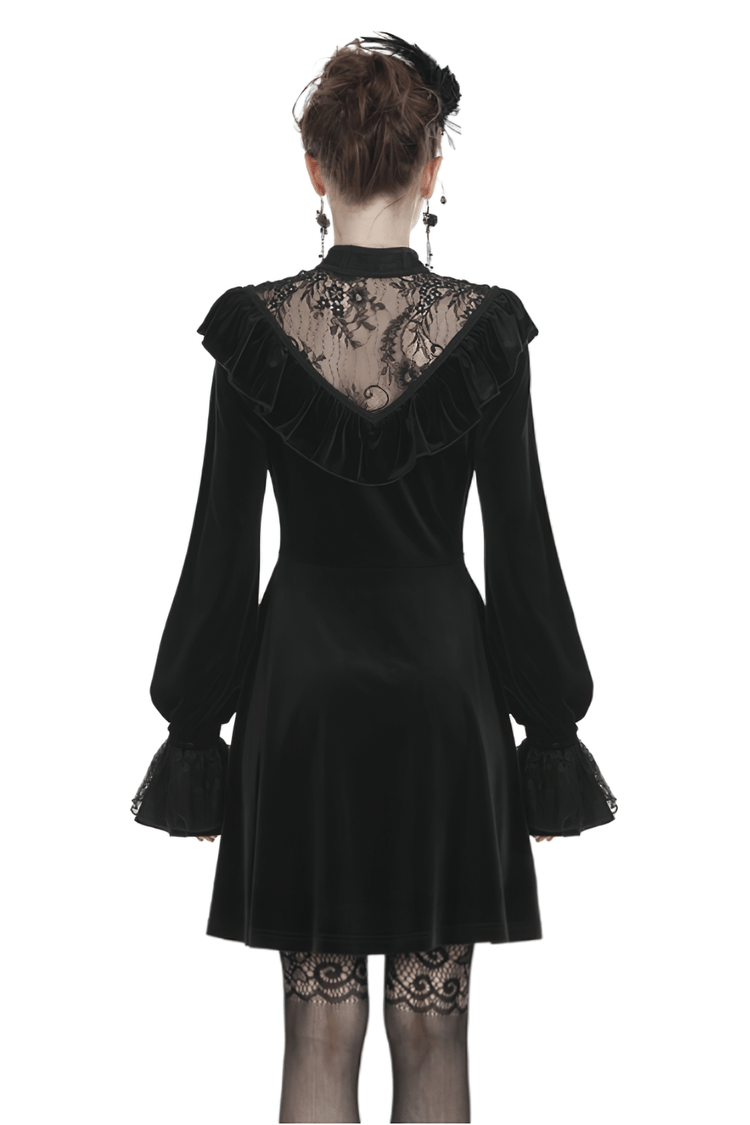Gothic Velvet Mini Dress with Lace Collar and Long Sleeves - image 2