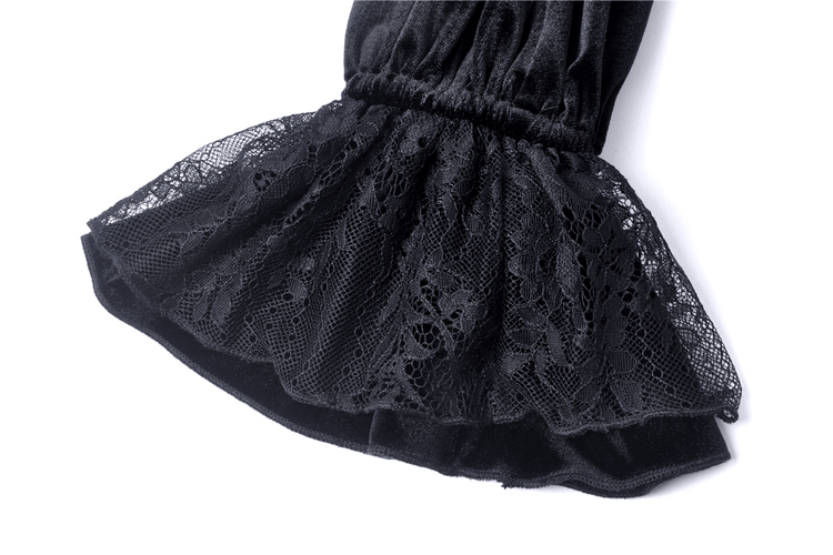 Gothic Velvet Mini Dress with Lace Collar and Long Sleeves - image 11