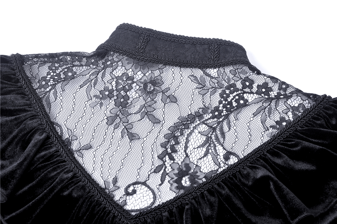 Gothic Velvet Mini Dress with Lace Collar and Long Sleeves - image 6