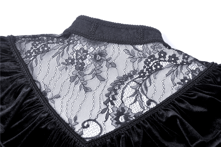Gothic Velvet Mini Dress with Lace Collar and Long Sleeves - image 6