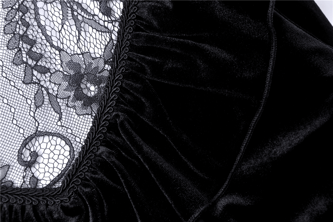 Gothic Velvet Mini Dress with Lace Collar and Long Sleeves - image 8