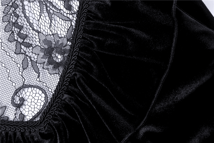 Gothic Velvet Mini Dress with Lace Collar and Long Sleeves - image 8
