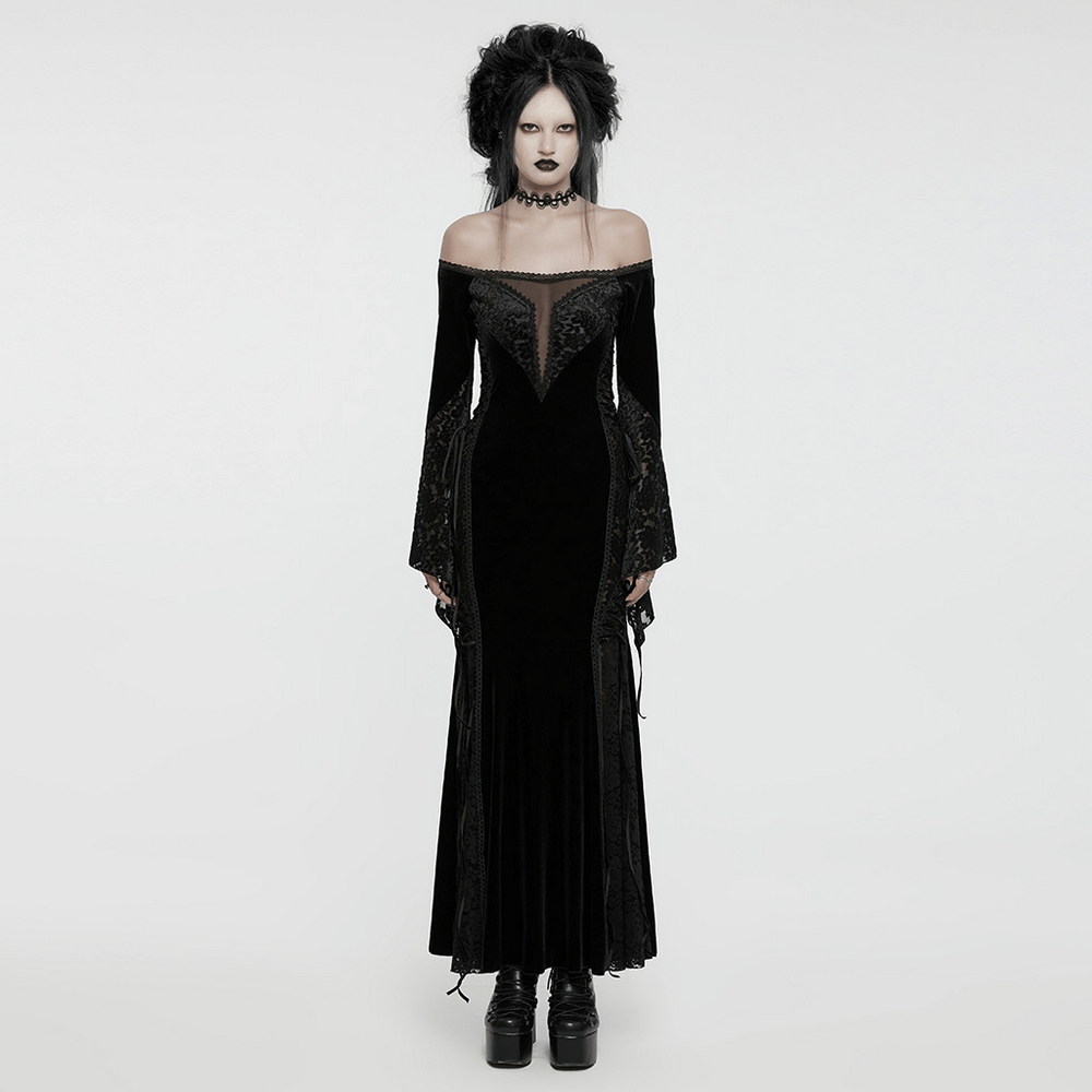 Gothic Velvet Off-Shoulder Dress with Floral Mesh Lace - image 12