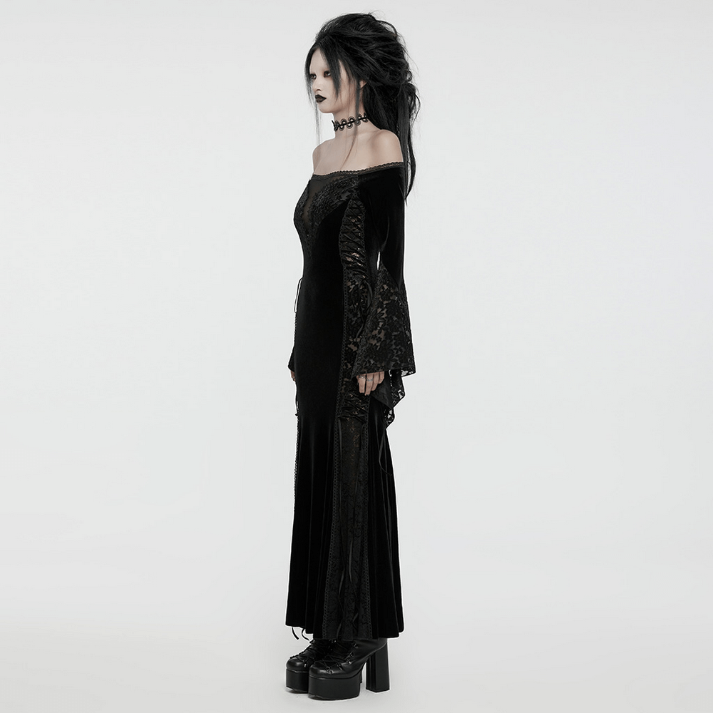 Gothic Velvet Off-Shoulder Dress with Floral Mesh Lace - image 13