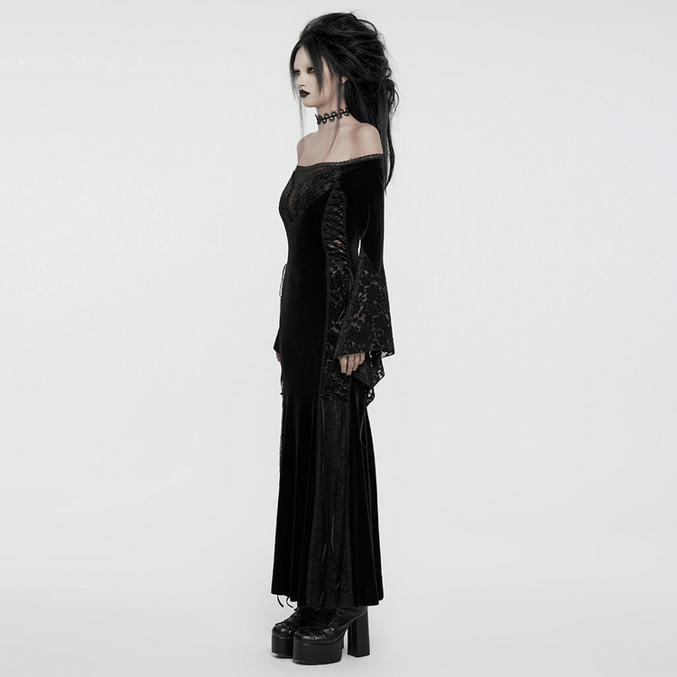 Gothic Velvet Off-Shoulder Dress with Floral Mesh Lace - image 13