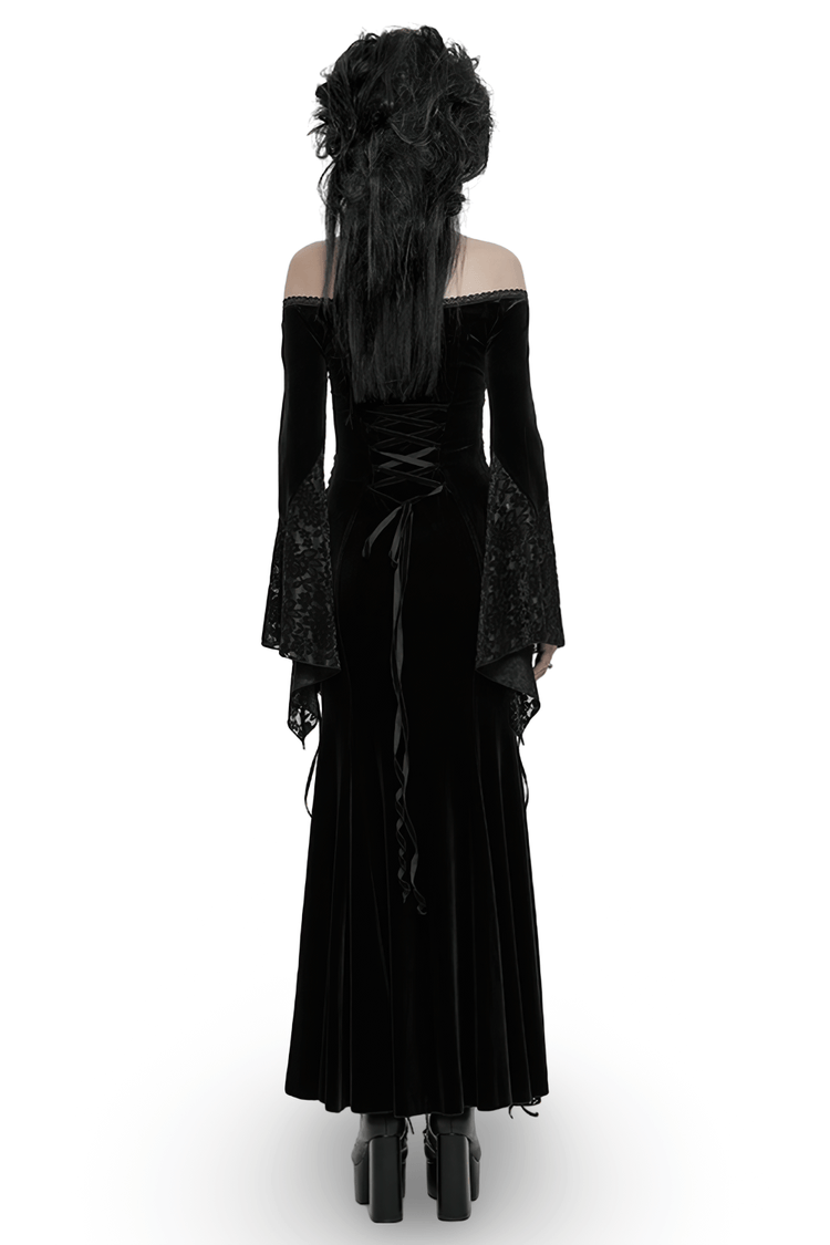 Gothic Velvet Off-Shoulder Dress with Floral Mesh Lace - image 2