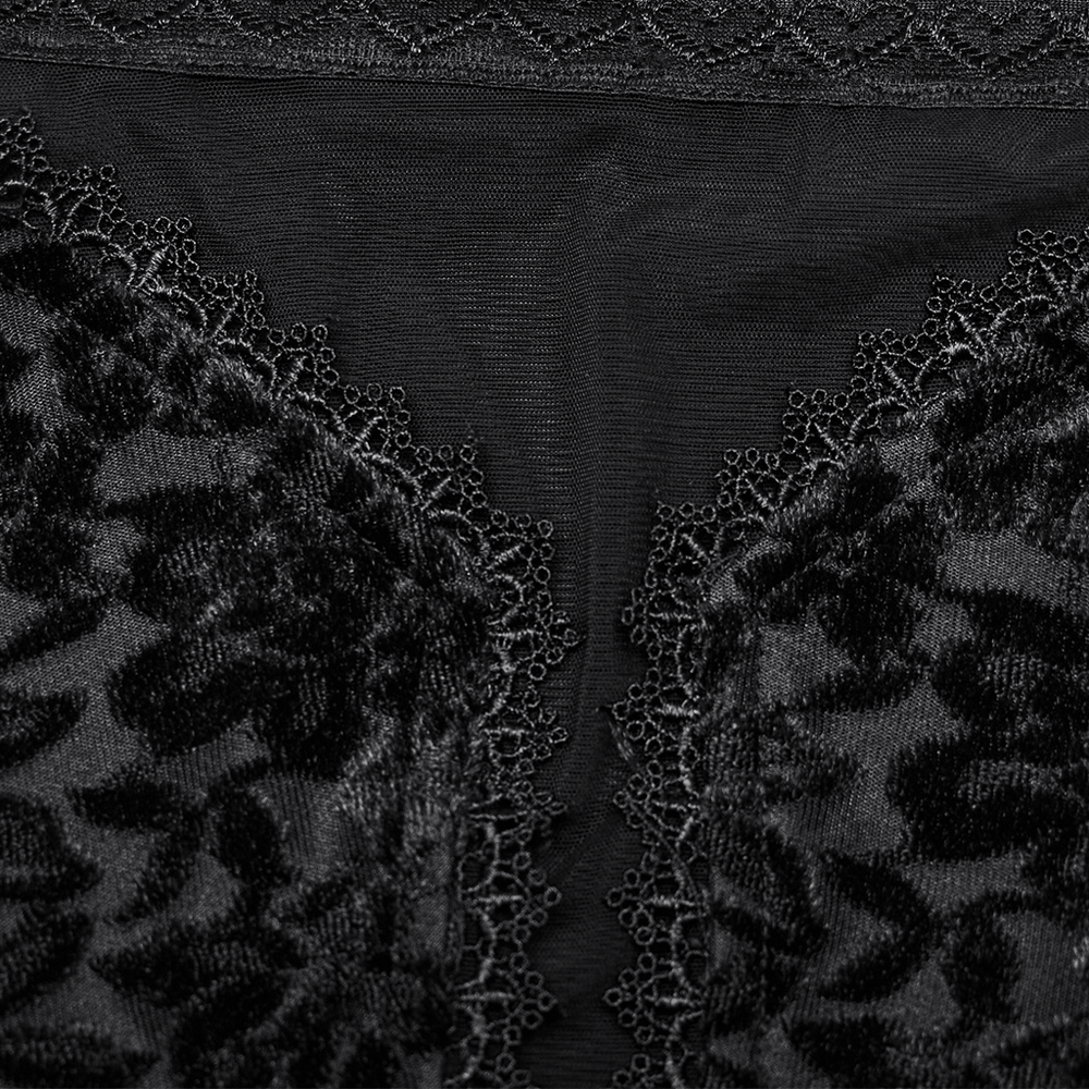 Gothic Velvet Off-Shoulder Dress with Floral Mesh Lace - image 10
