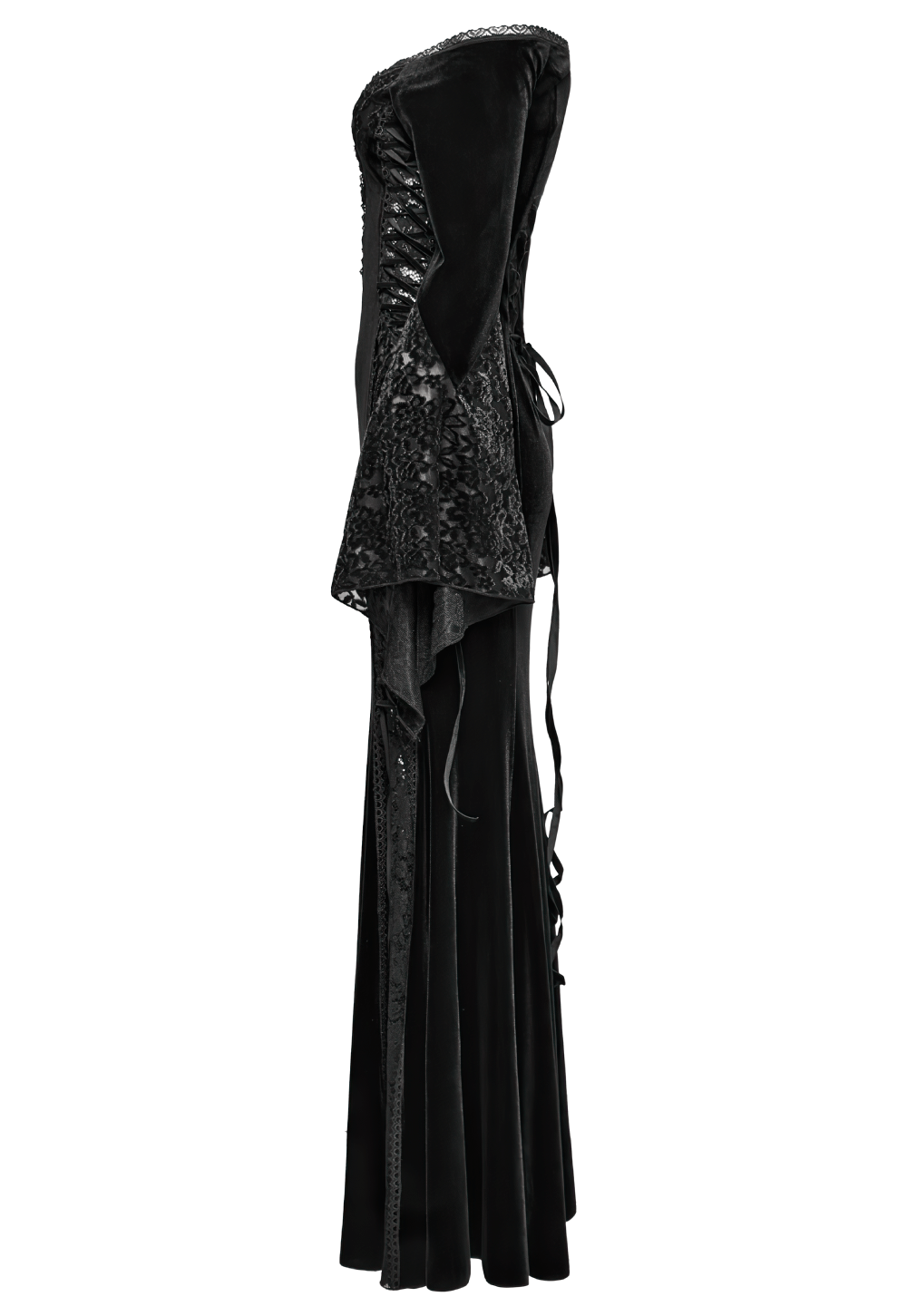 Gothic Velvet Off-Shoulder Dress with Floral Mesh Lace - image 5