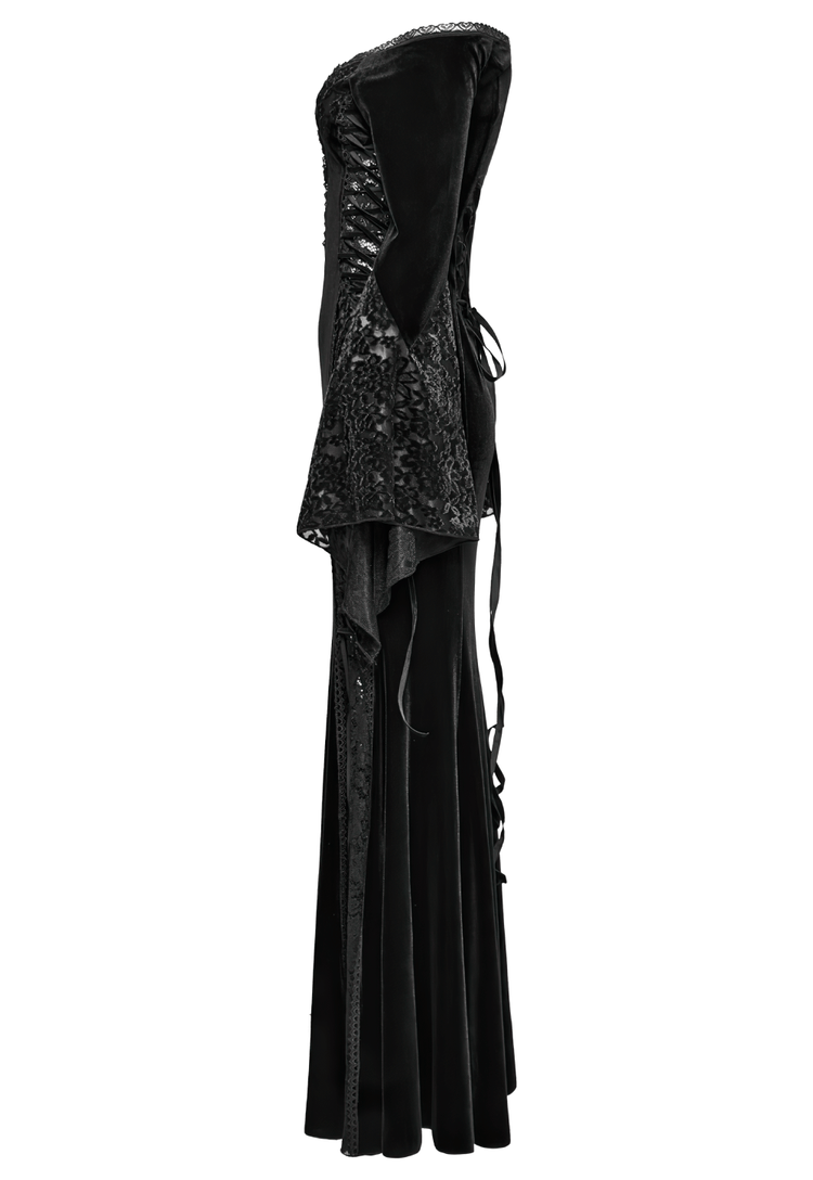 Gothic Velvet Off-Shoulder Dress with Floral Mesh Lace - image 5