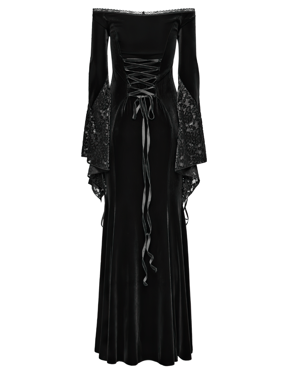Gothic Velvet Off-Shoulder Dress with Floral Mesh Lace - image 6