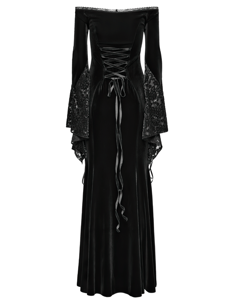 Gothic Velvet Off-Shoulder Dress with Floral Mesh Lace - image 6