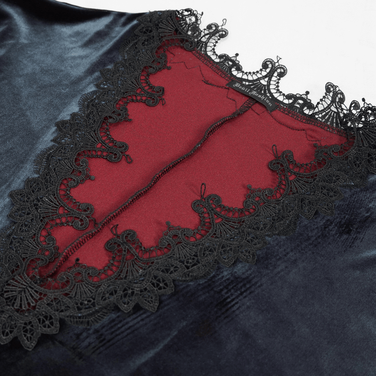 Gothic Velvet V-Neck Long Sleeve Dress / Elegant Lace Applique Dress With Belt - image 6
