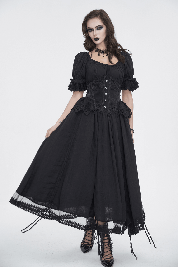 Gothic Victorian Lace-Up Dress with Puff Sleeves - image 10