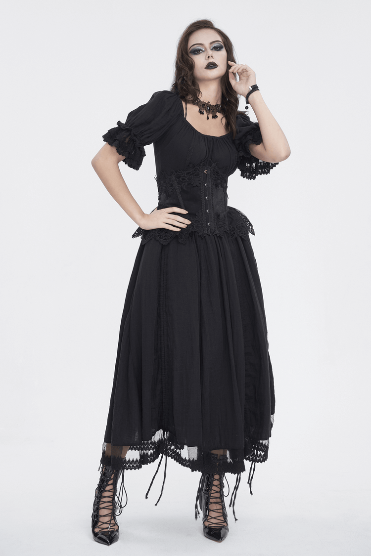 Gothic Victorian Lace-Up Dress with Puff Sleeves - image 11