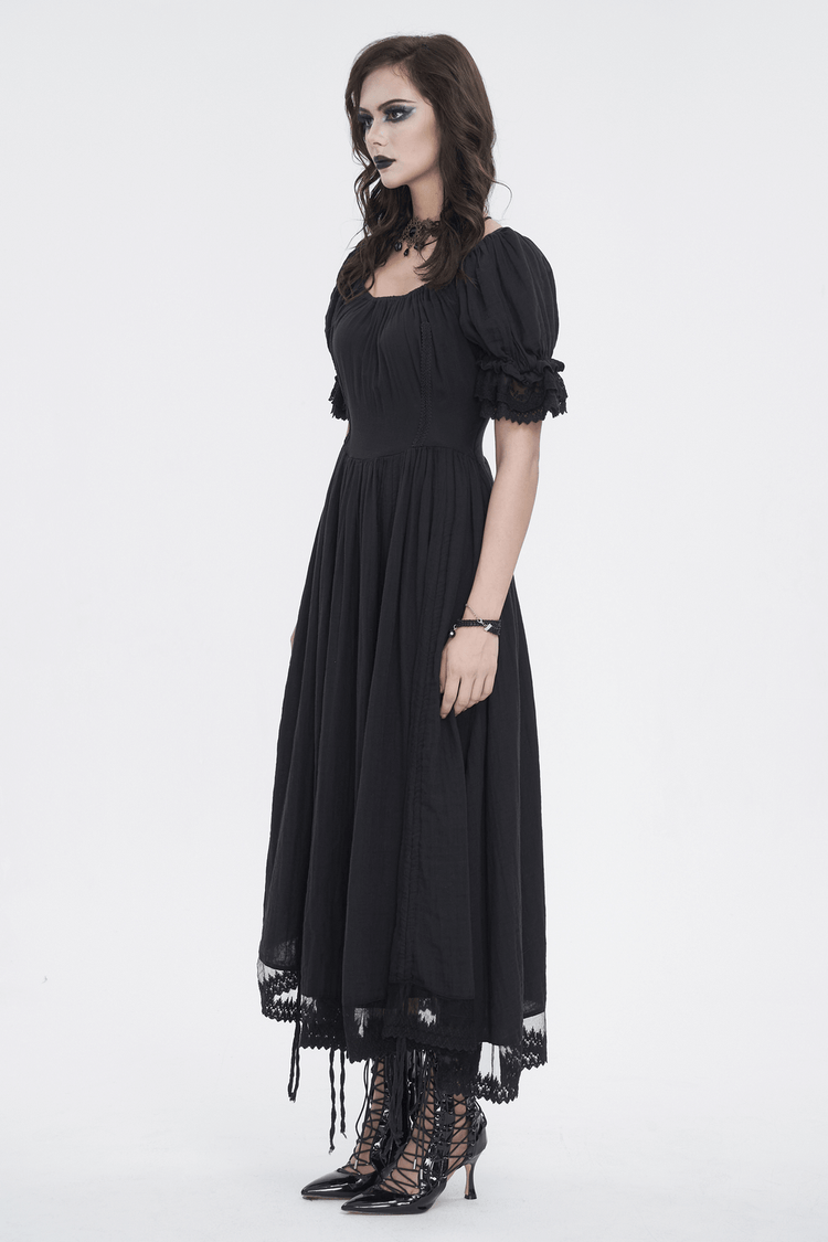 Gothic Victorian Lace-Up Dress with Puff Sleeves - image 12