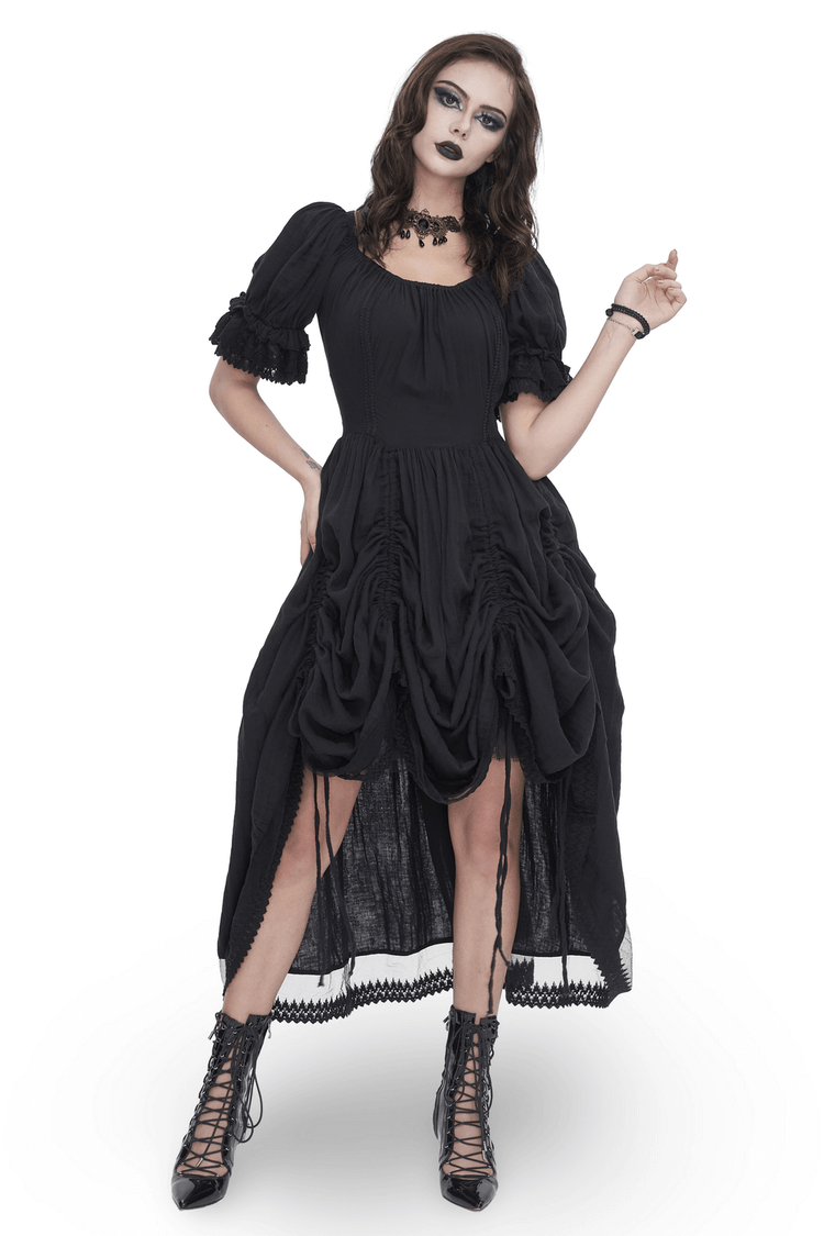 Gothic Victorian Lace-Up Dress with Puff Sleeves - image 1
