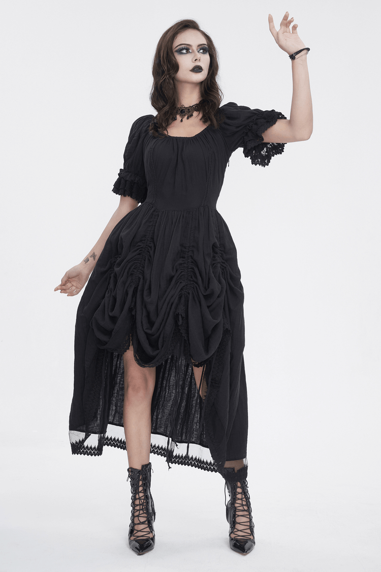 Gothic Victorian Lace-Up Dress with Puff Sleeves - image 14