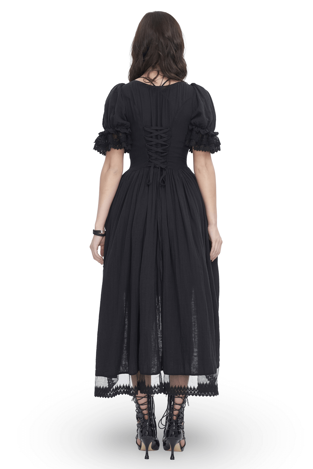 Gothic Victorian Lace-Up Dress with Puff Sleeves - image 2