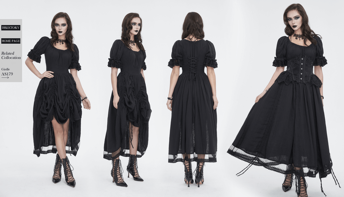 Gothic Victorian Lace-Up Dress with Puff Sleeves - image 15