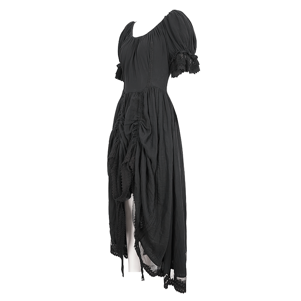 Gothic Victorian Lace-Up Dress with Puff Sleeves - image 4