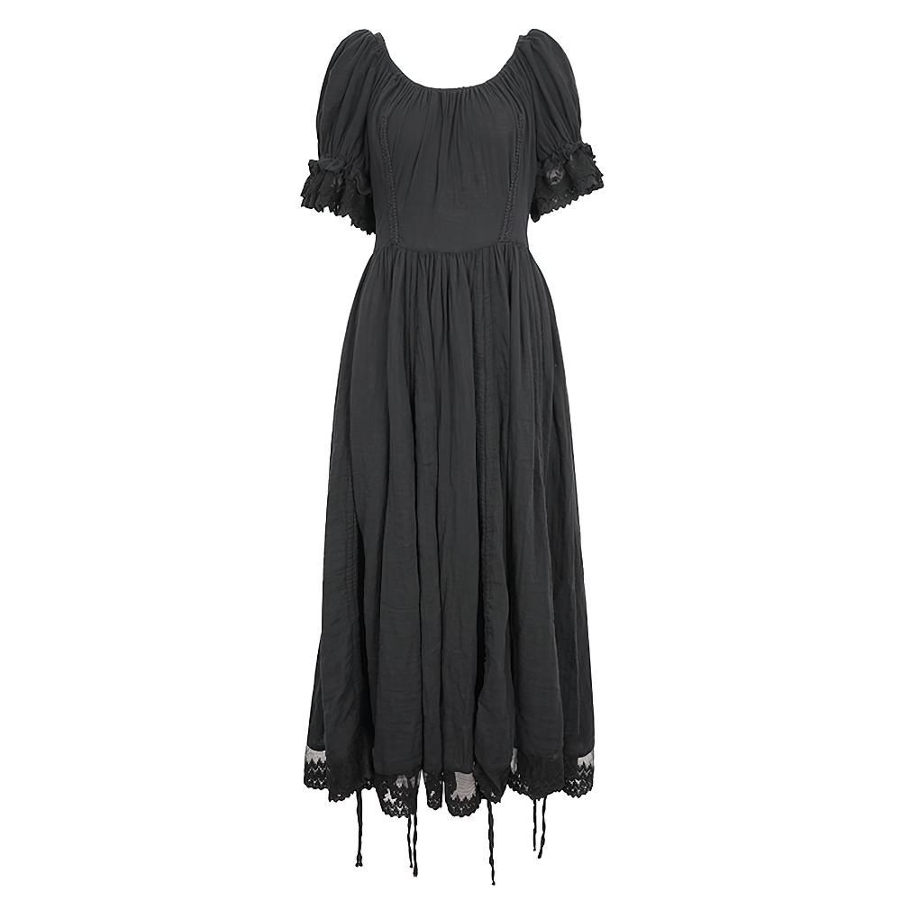 Gothic Victorian Lace-Up Dress with Puff Sleeves - image 5