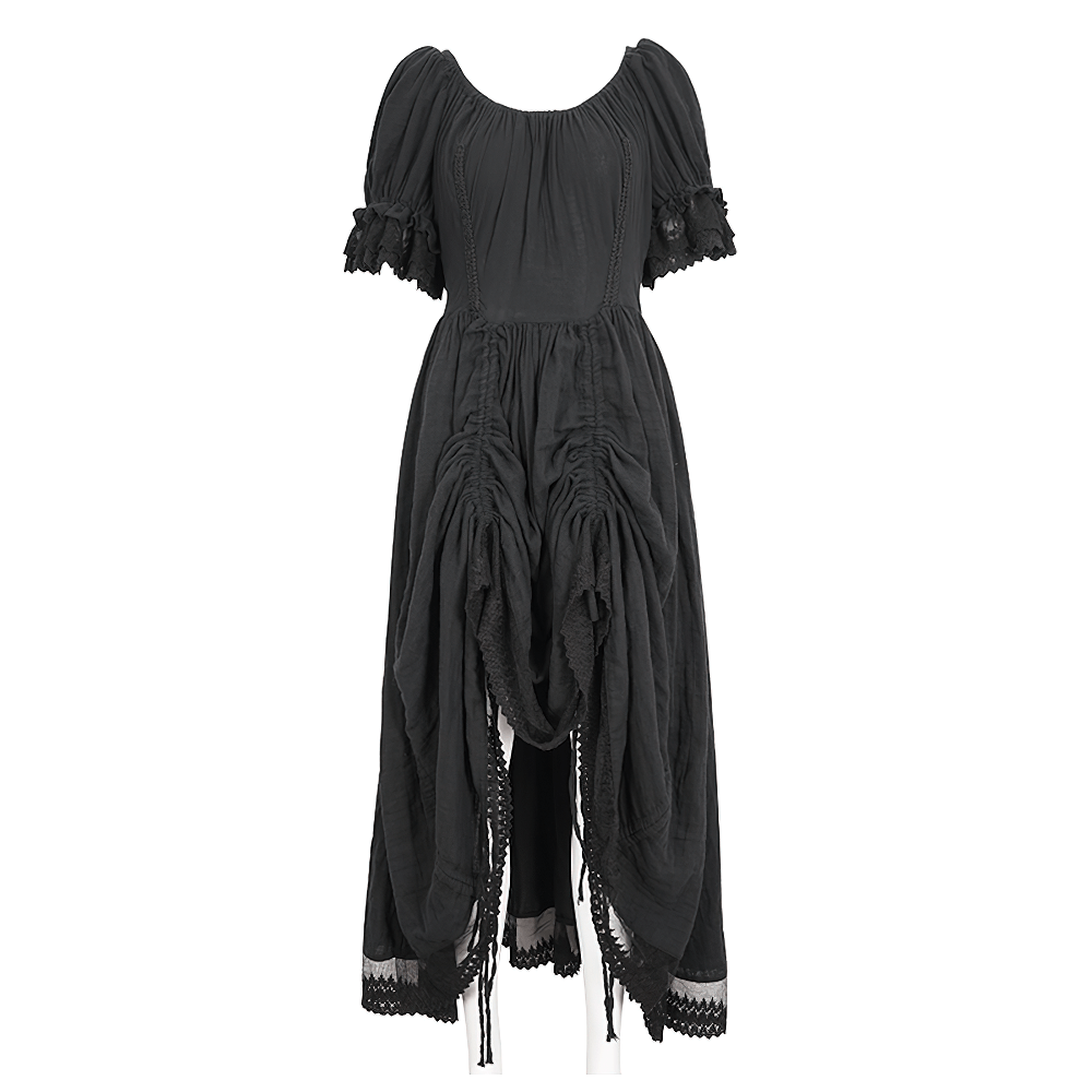 Gothic Victorian Lace-Up Dress with Puff Sleeves - image 3