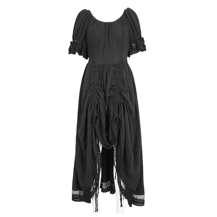 Gothic Victorian Lace-Up Dress with Puff Sleeves - image 3